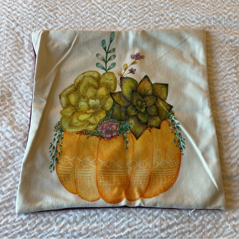 Pumpkin Succulent Print Decorative Square Throw Pillow Cover